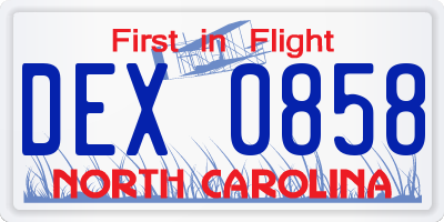 NC license plate DEX0858
