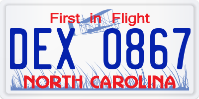NC license plate DEX0867