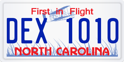 NC license plate DEX1010