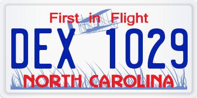 NC license plate DEX1029