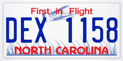 NC license plate DEX1158