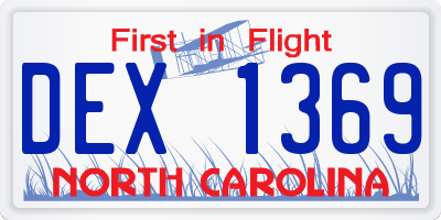 NC license plate DEX1369