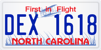 NC license plate DEX1618