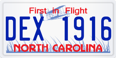 NC license plate DEX1916