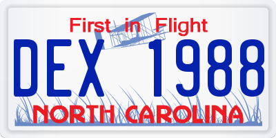 NC license plate DEX1988