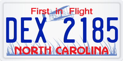 NC license plate DEX2185