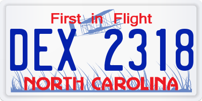 NC license plate DEX2318