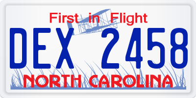NC license plate DEX2458