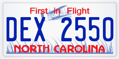 NC license plate DEX2550