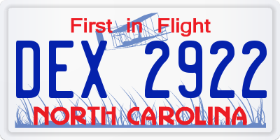 NC license plate DEX2922
