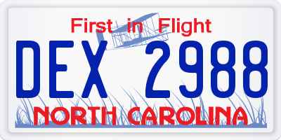 NC license plate DEX2988