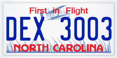 NC license plate DEX3003