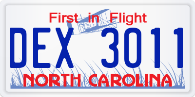 NC license plate DEX3011