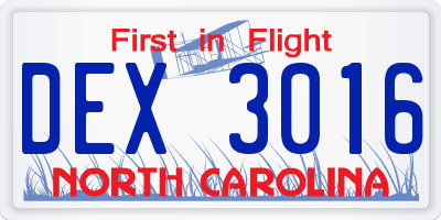NC license plate DEX3016