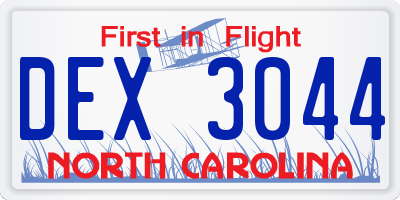 NC license plate DEX3044