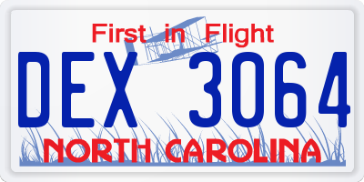 NC license plate DEX3064