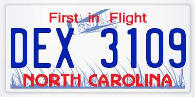 NC license plate DEX3109