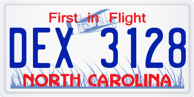 NC license plate DEX3128