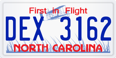 NC license plate DEX3162