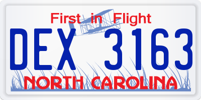 NC license plate DEX3163