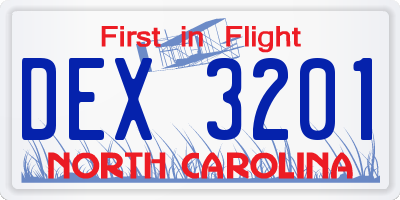 NC license plate DEX3201