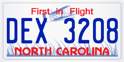 NC license plate DEX3208