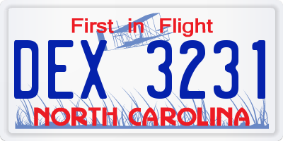 NC license plate DEX3231