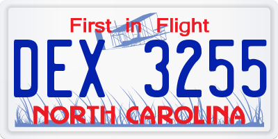 NC license plate DEX3255