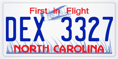 NC license plate DEX3327