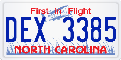 NC license plate DEX3385