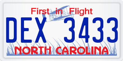 NC license plate DEX3433