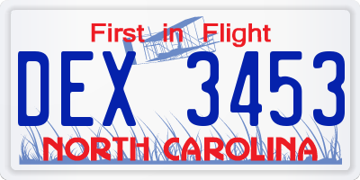 NC license plate DEX3453