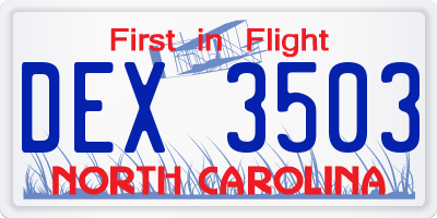 NC license plate DEX3503