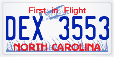 NC license plate DEX3553