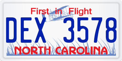 NC license plate DEX3578