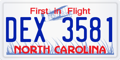 NC license plate DEX3581