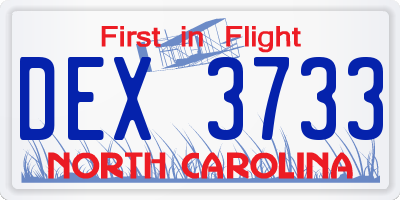 NC license plate DEX3733