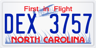 NC license plate DEX3757