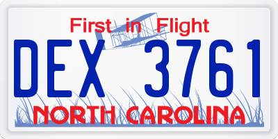 NC license plate DEX3761