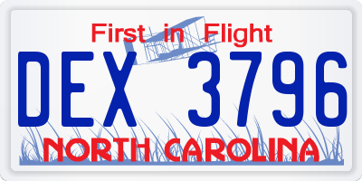 NC license plate DEX3796