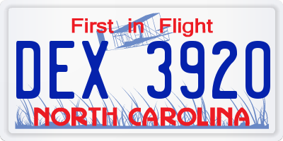 NC license plate DEX3920