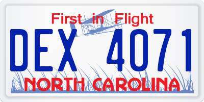 NC license plate DEX4071