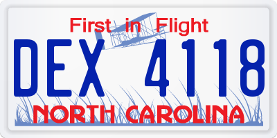 NC license plate DEX4118