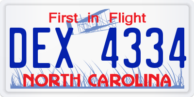 NC license plate DEX4334