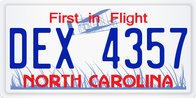 NC license plate DEX4357