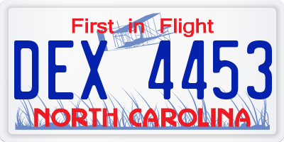 NC license plate DEX4453