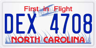 NC license plate DEX4708