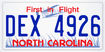 NC license plate DEX4926