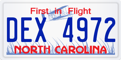 NC license plate DEX4972