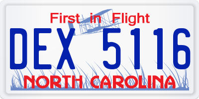 NC license plate DEX5116